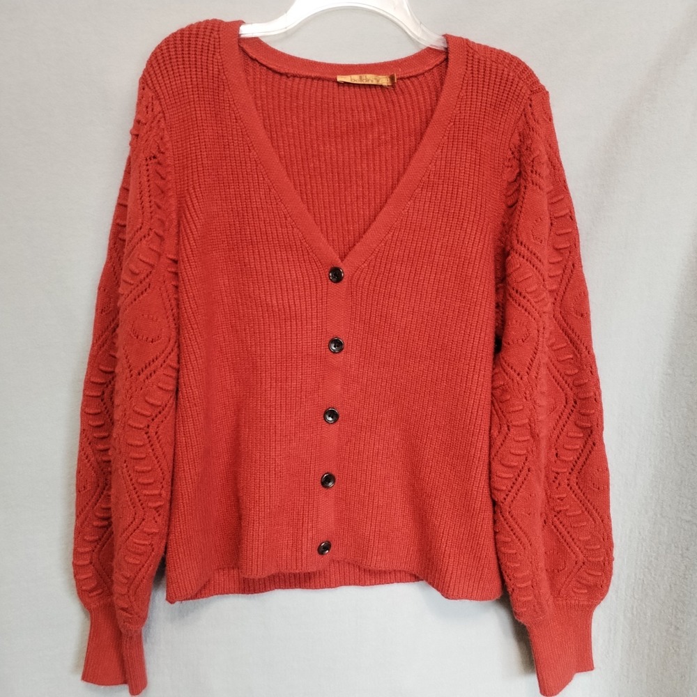 Belldini XL Chuncky Sweater Red V-Neck Button Front Soft‎ Viscose Blend